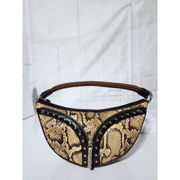 VERSACE Snake Skin Studded Bag Brown/Beige - Picture 8 of 12